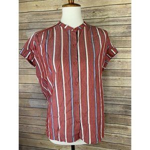 Universal Thread Medium Slub Fit Striped Top Striped Boxy Red White Lyocell